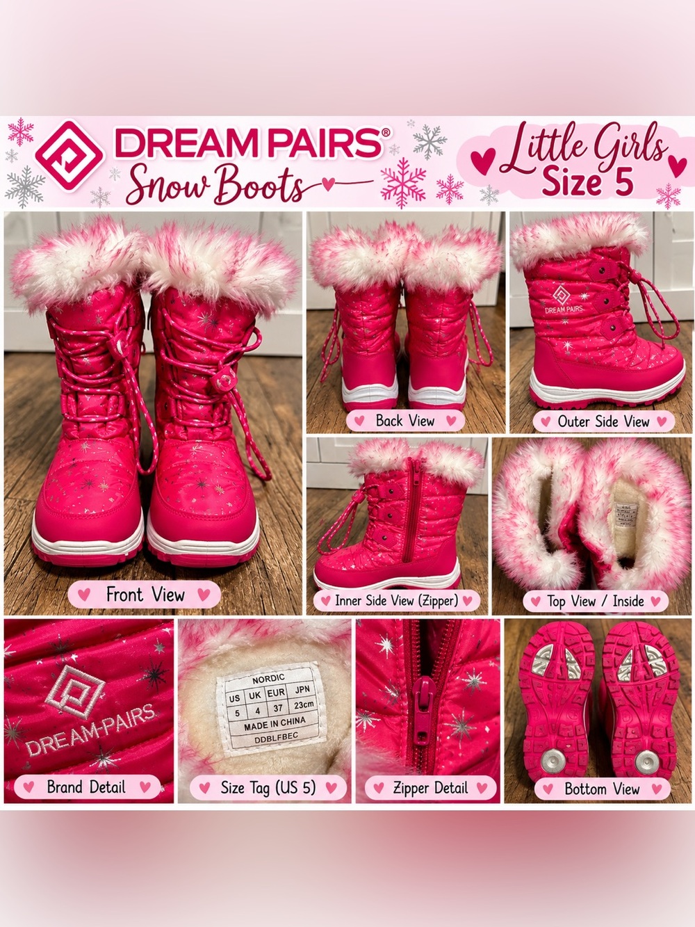 Dream Pairs "Nordic" Faux Fur Snow Boots – Size 5 Little Girls